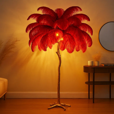 Ostrich Feather Lamp red